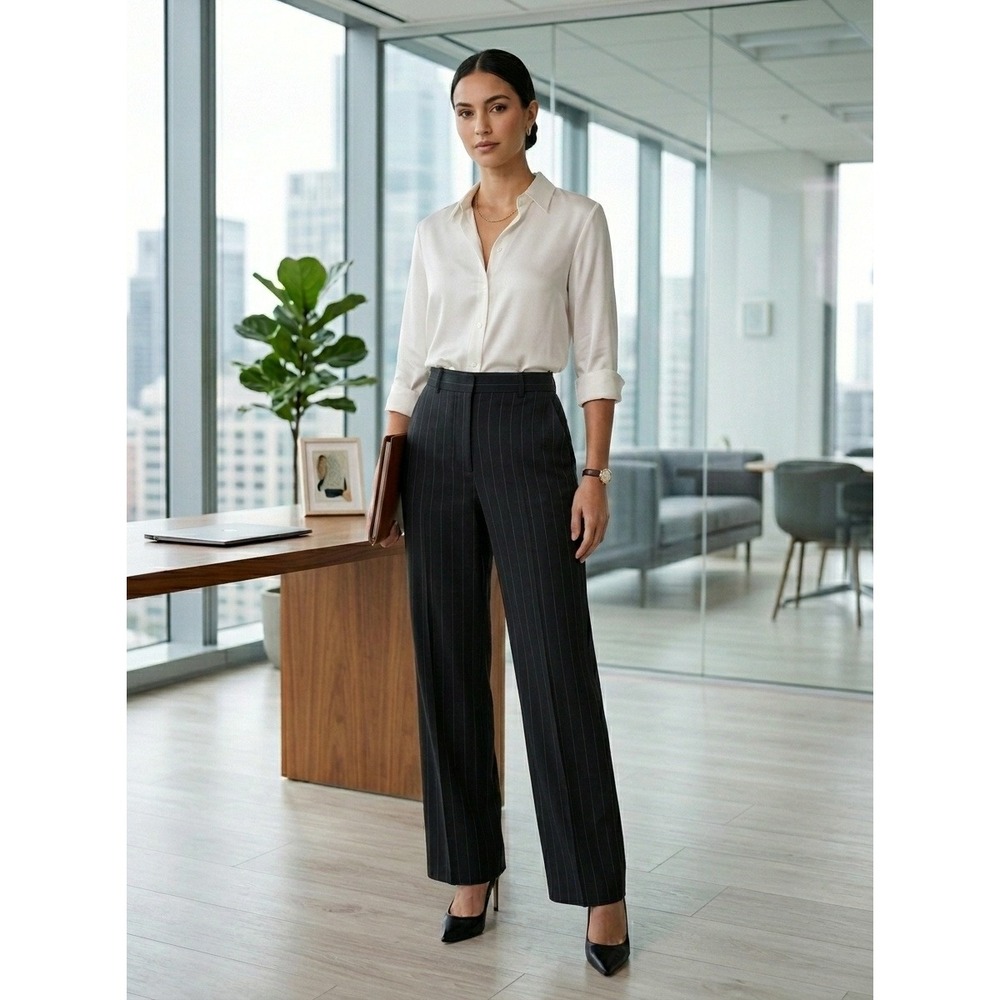 Giorgio Armani Le Collezioni Pants Women Pinstripe Virgin Wool Trousers Italy 6